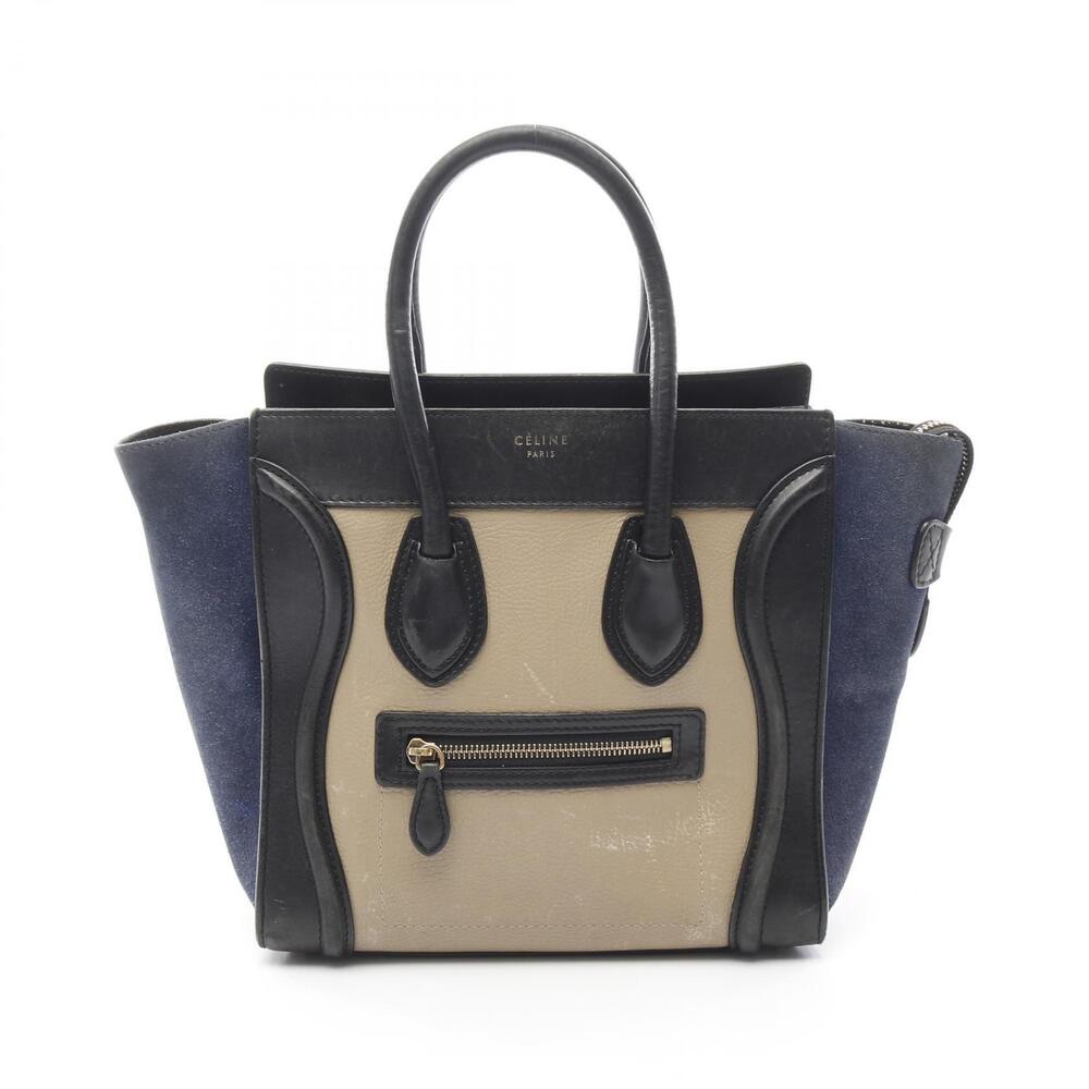 Celine Luggage Shopper Tote Bag Leather Suede Beige Navy Black Blue
